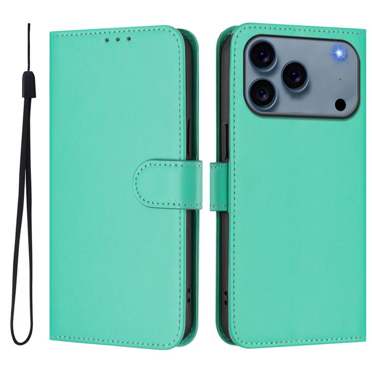 

For iPhone 17 Pro Max Skin Feel Solid Color Leather Phone Case with Lanyard(Green)