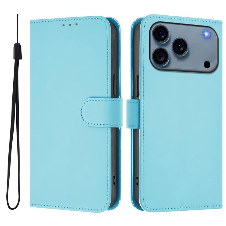 

For iPhone 17 Pro Max Skin Feel Solid Color Leather Phone Case with Lanyard(Sky Blue)