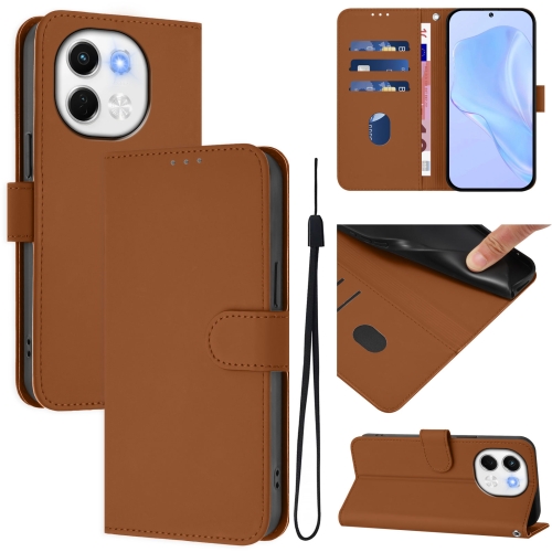 

For Tecno Spark 30 5G / Pova 6 Neo 5G Skin Feel Solid Color Leather Phone Case with Lanyard(Brown)