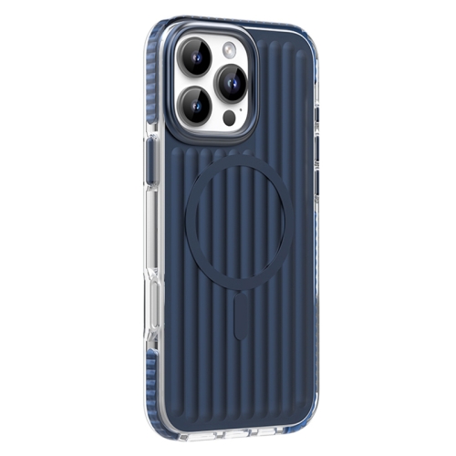 

For iPhone 16 Pro Mutural Corrugated Texture Magsafe Magnetic Shockproof Phone Case(Blue)