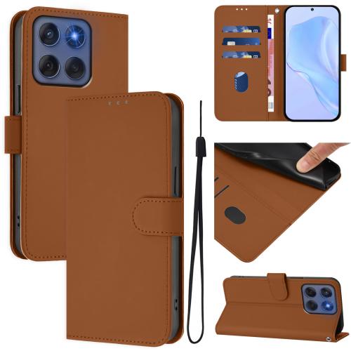 

For Motorola Edge 60 Fusion Skin Feel Solid Color Leather Phone Case with Lanyard(Brown)