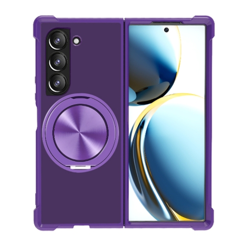 

For Samsung Galaxy Z Fold4 CD Texture 360 Degree Rotating Holder MagSafe Phone Case(Purple)