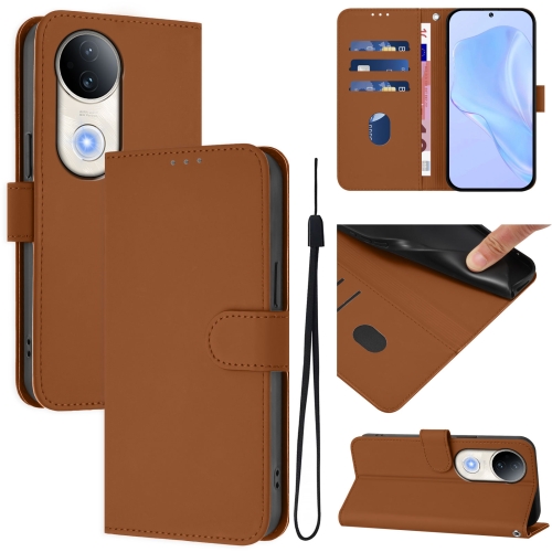 

For vivo S20 Skin Feel Solid Color Leather Phone Case with Lanyard(Brown)