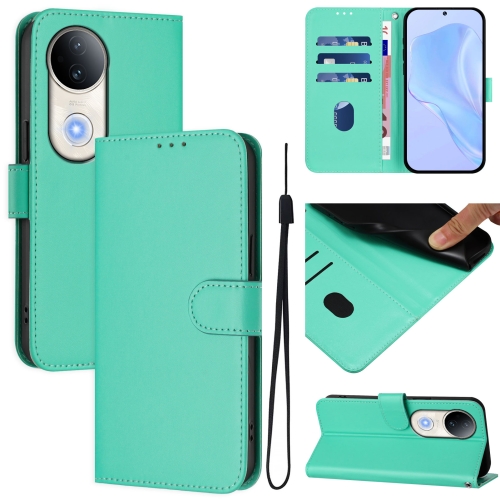 

For vivo S20 Skin Feel Solid Color Leather Phone Case with Lanyard(Green)