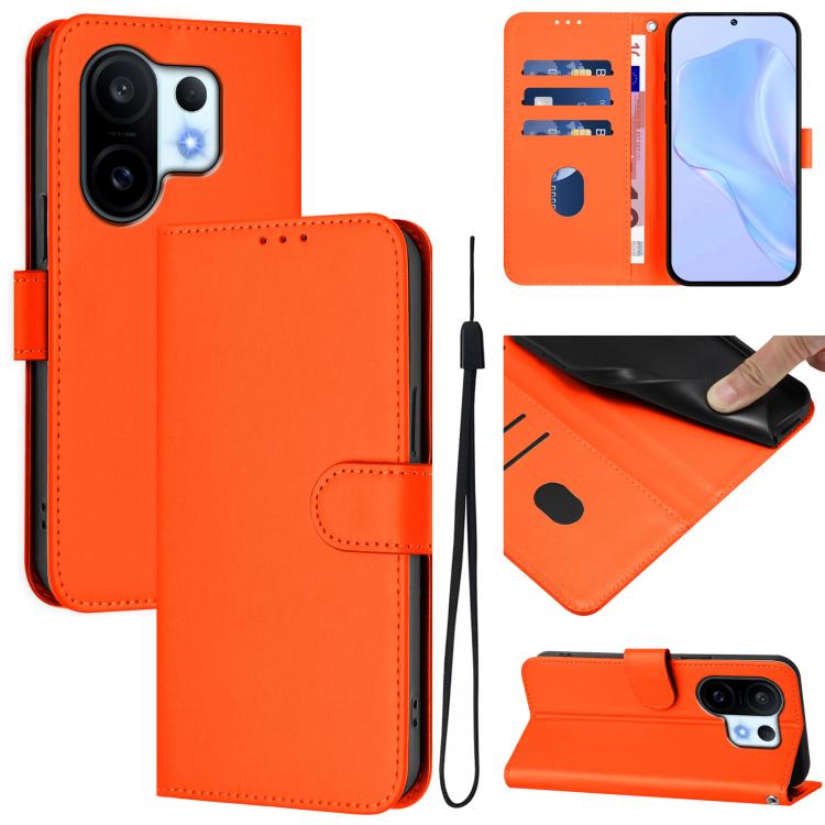 

For vivo S30 Pro mini Skin Feel Solid Color Leather Phone Case with Lanyard(Orange)