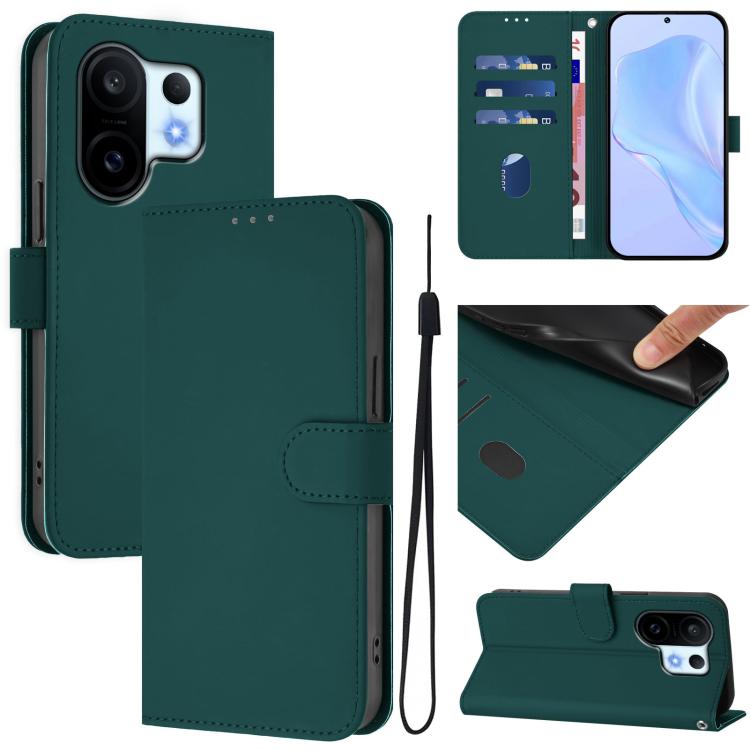

For vivo S30 Pro mini Skin Feel Solid Color Leather Phone Case with Lanyard(Dark Green)