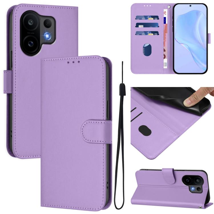 

For vivo S30 Skin Feel Solid Color Leather Phone Case with Lanyard(Lavender Purple)