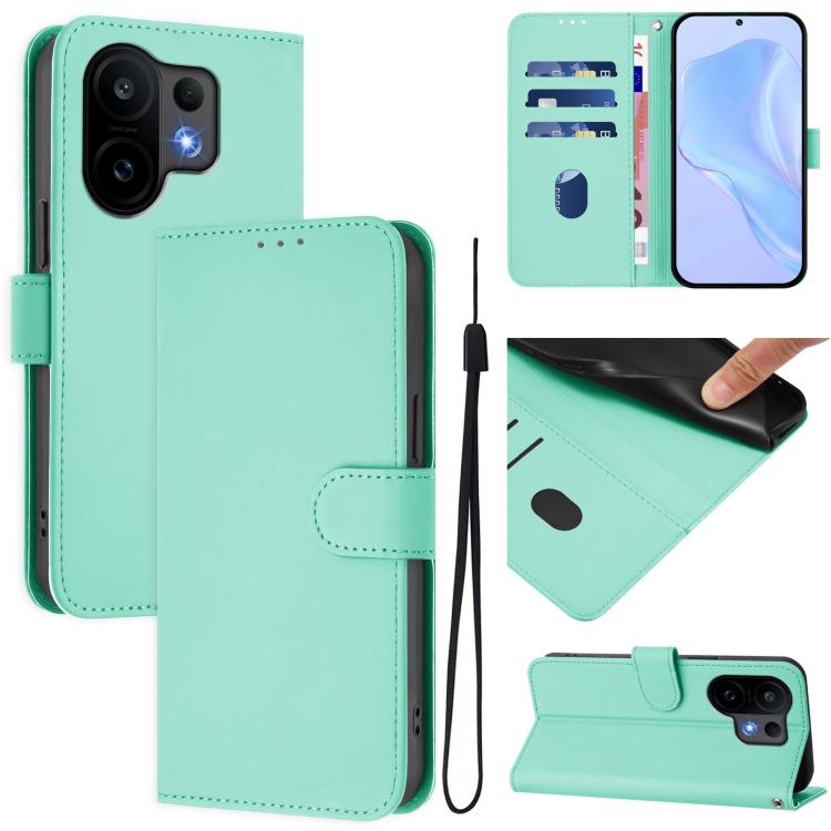 

For vivo S30 Skin Feel Solid Color Leather Phone Case with Lanyard(Mint Green)