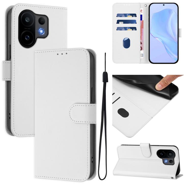 

For vivo S30 Skin Feel Solid Color Leather Phone Case with Lanyard(White)