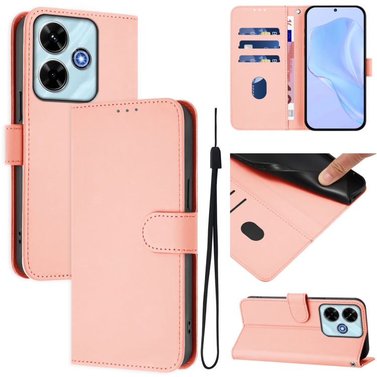 

For Redmi 13 4G Global / 13 5G Global Skin Feel Solid Color Leather Phone Case with Lanyard(Pink)