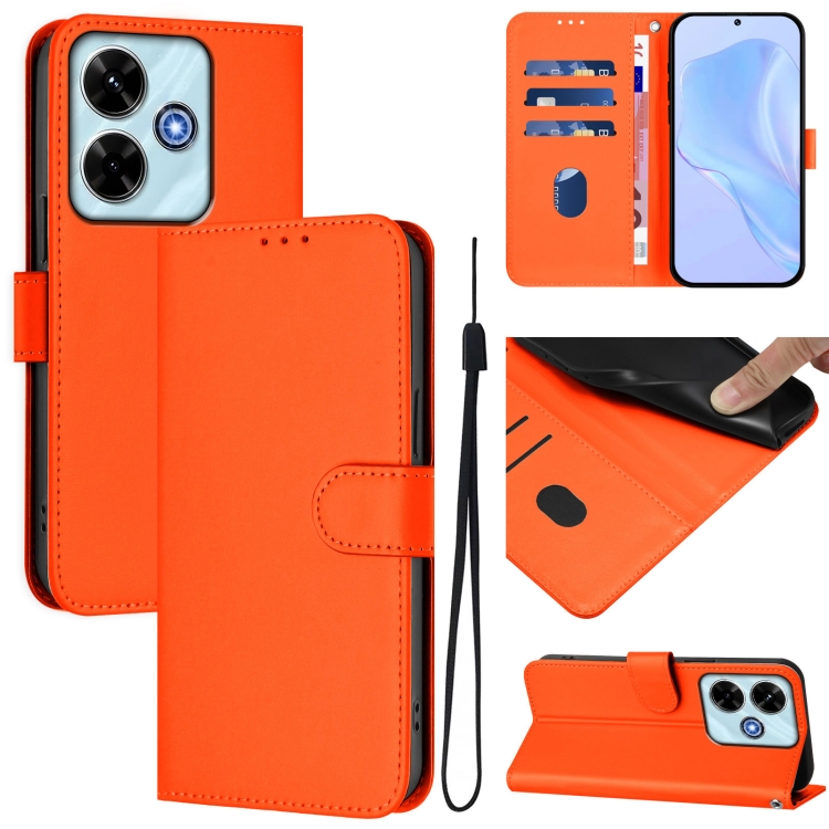 

For Redmi 13 4G Global / 13 5G Global Skin Feel Solid Color Leather Phone Case with Lanyard(Orange)
