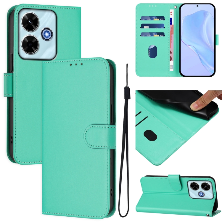 

For Redmi 13 4G Global / 13 5G Global Skin Feel Solid Color Leather Phone Case with Lanyard(Green)