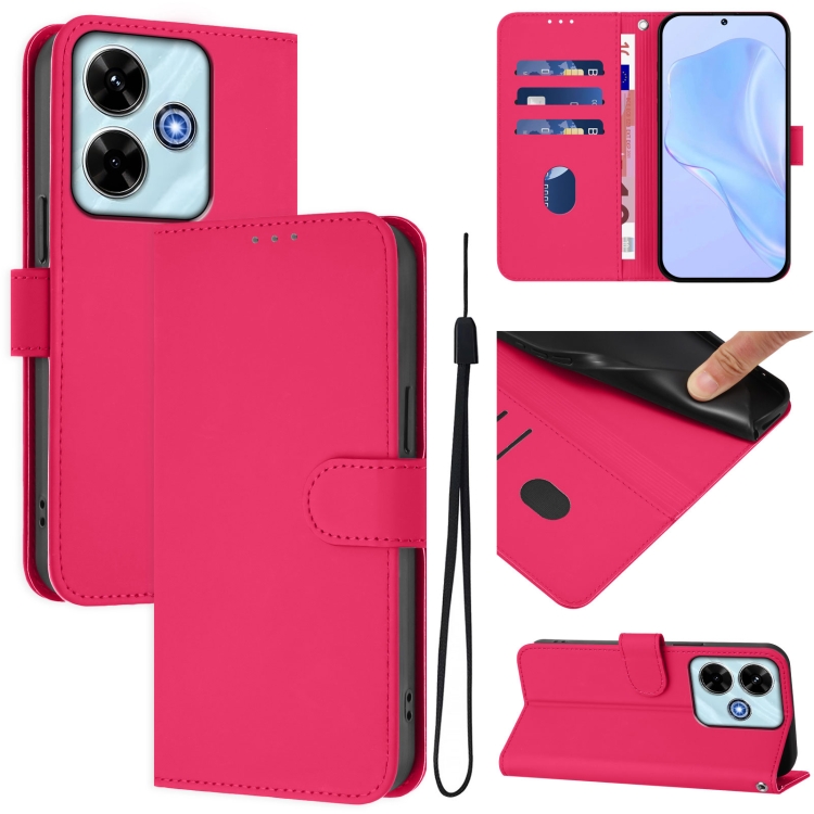 

For Redmi 13 4G Global / 13 5G Global Skin Feel Solid Color Leather Phone Case with Lanyard(Rose Red)