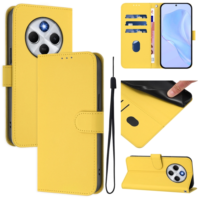 

For Redmi 14C 4G Skin Feel Solid Color Leather Phone Case with Lanyard(Lemon Yellow)