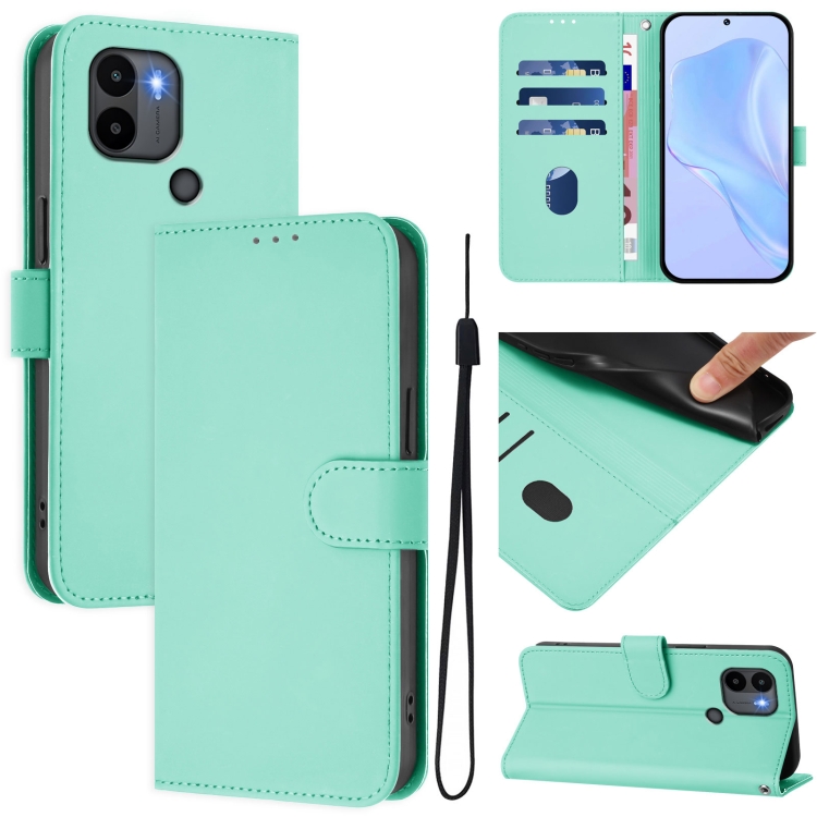 

For Redmi A1+ 4G / A2+ Skin Feel Solid Color Leather Phone Case with Lanyard(Mint Green)