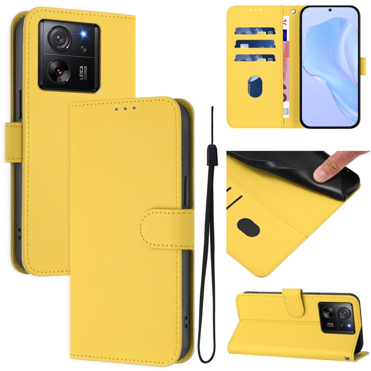 

For Redmi K60 Ultra Skin Feel Solid Color Leather Phone Case with Lanyard(Lemon Yellow)