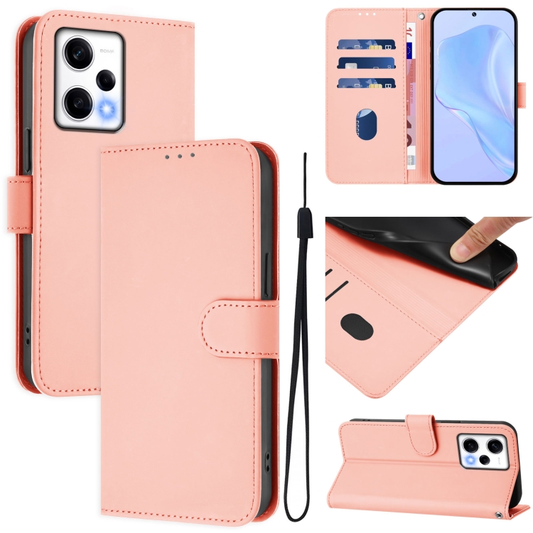 

For Redmi Note 12 Pro Speed Skin Feel Solid Color Leather Phone Case with Lanyard(Pink)