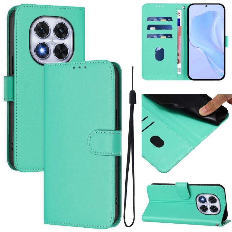 

For Redmi Note 14 Pro 5G / 14 Pro+ 5G Skin Feel Solid Color Leather Phone Case with Lanyard(Green)