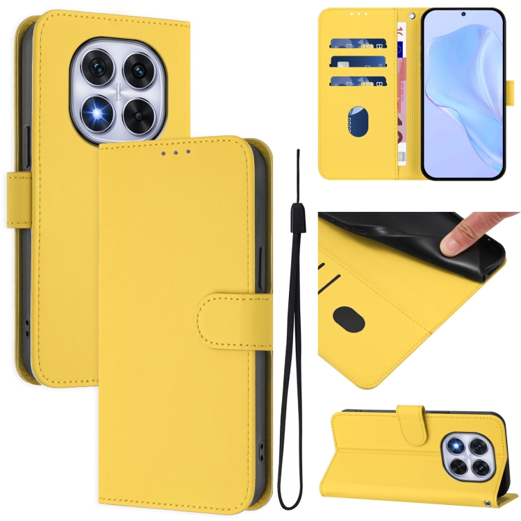 

For Redmi Note 14 Pro 5G / 14 Pro+ 5G Skin Feel Solid Color Leather Phone Case with Lanyard(Lemon Yellow)