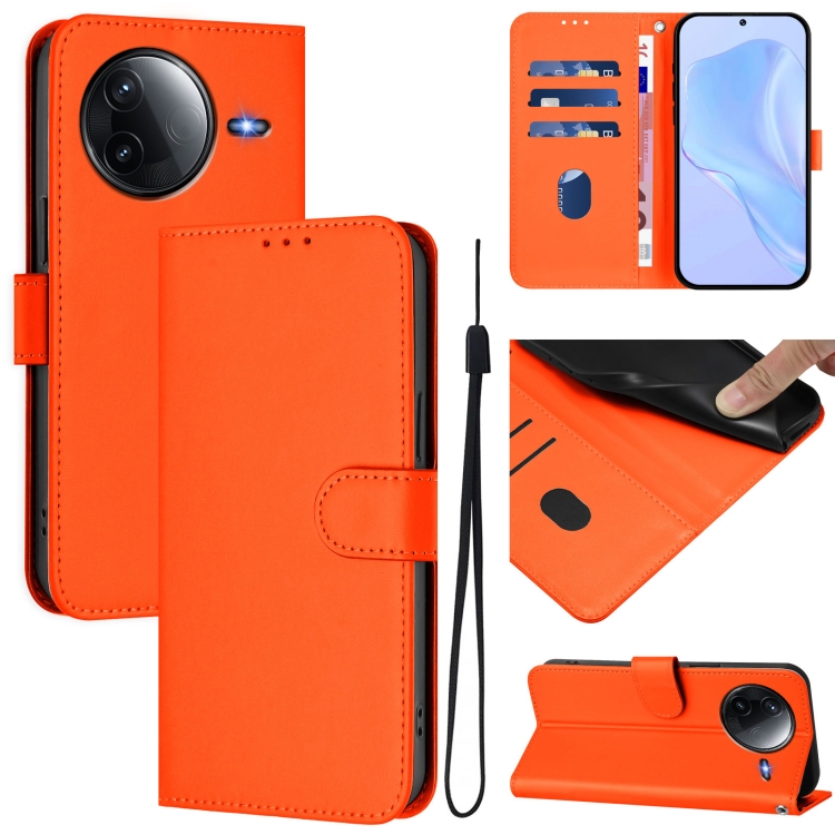 

For Redmi K80 / K80 Pro Skin Feel Solid Color Leather Phone Case with Lanyard(Orange)
