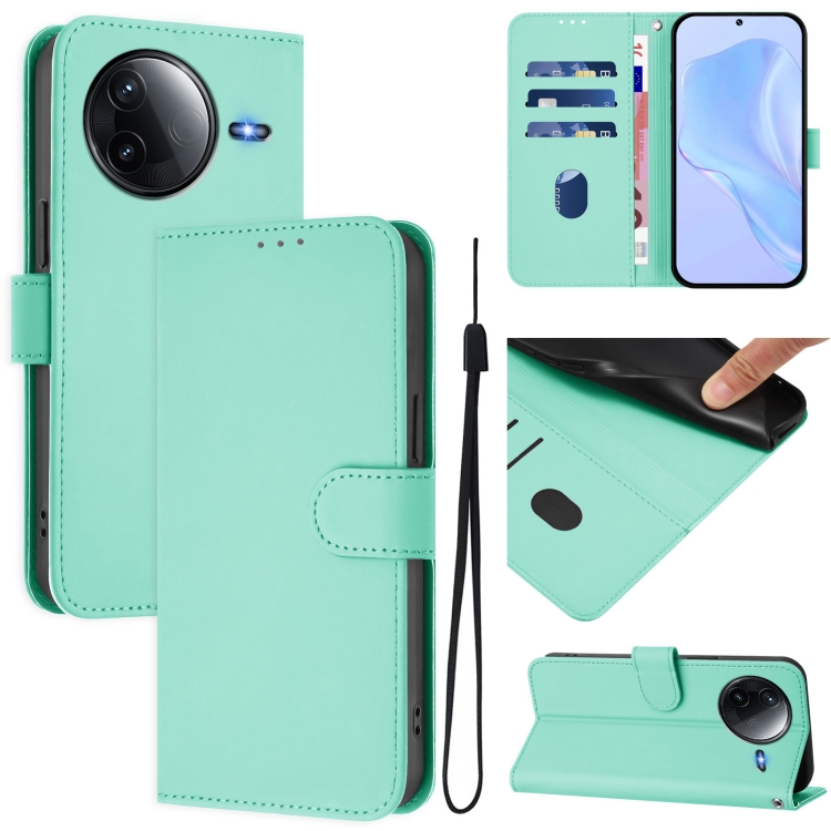 

For Redmi K80 / K80 Pro Skin Feel Solid Color Leather Phone Case with Lanyard(Mint Green)