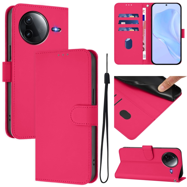 

For Redmi K80 / K80 Pro Skin Feel Solid Color Leather Phone Case with Lanyard(Rose Red)