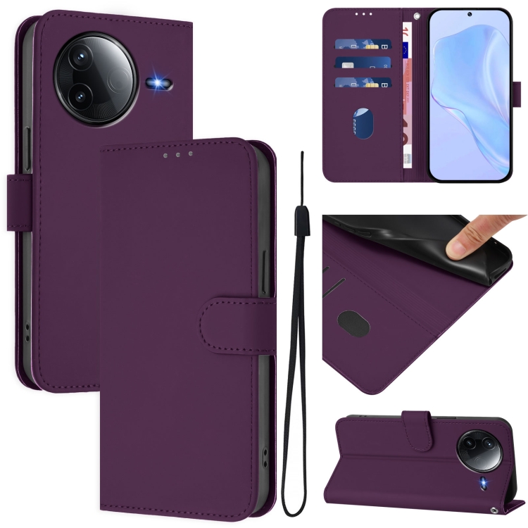 

For Redmi K80 / K80 Pro Skin Feel Solid Color Leather Phone Case with Lanyard(Violet)