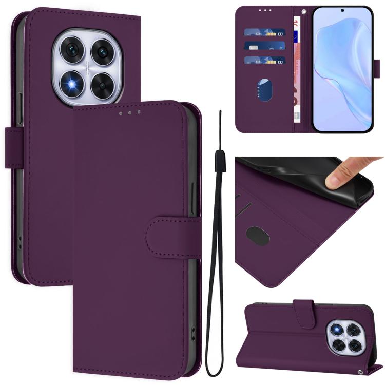 

For Redmi Note 14 Pro 4G Skin Feel Solid Color Leather Phone Case with Lanyard(Violet)