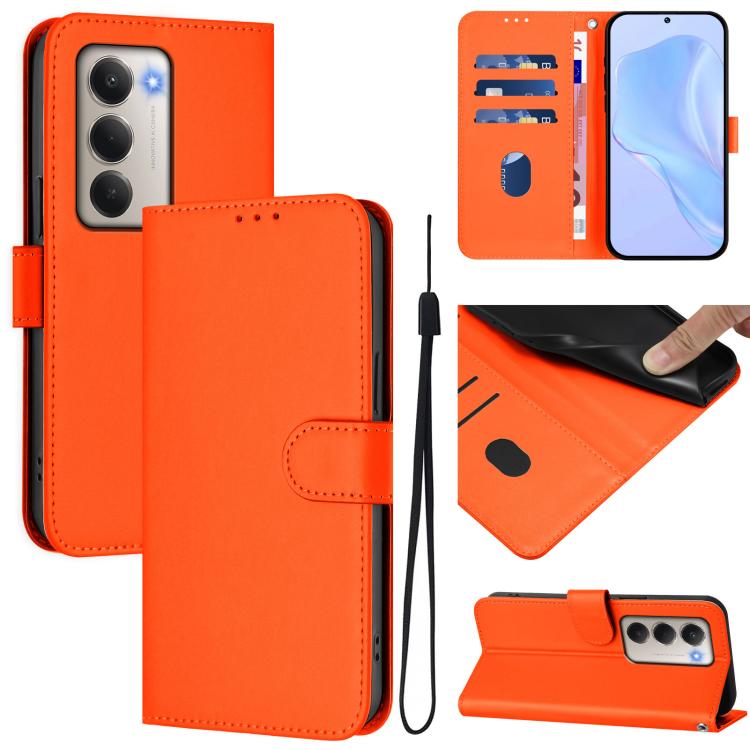 

For Redmi 15 5G / 4G EU 171mm Skin Feel Solid Color Leather Phone Case with Lanyard(Orange)