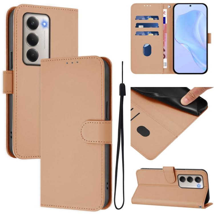 

For Redmi 15 5G / 4G EU 171mm Skin Feel Solid Color Leather Phone Case with Lanyard(Nude)