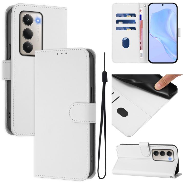 

For Redmi 15 5G / 4G EU 171mm Skin Feel Solid Color Leather Phone Case with Lanyard(White)