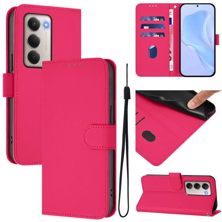

For Redmi 15 5G / 4G EU 171mm Skin Feel Solid Color Leather Phone Case with Lanyard(Rose Red)