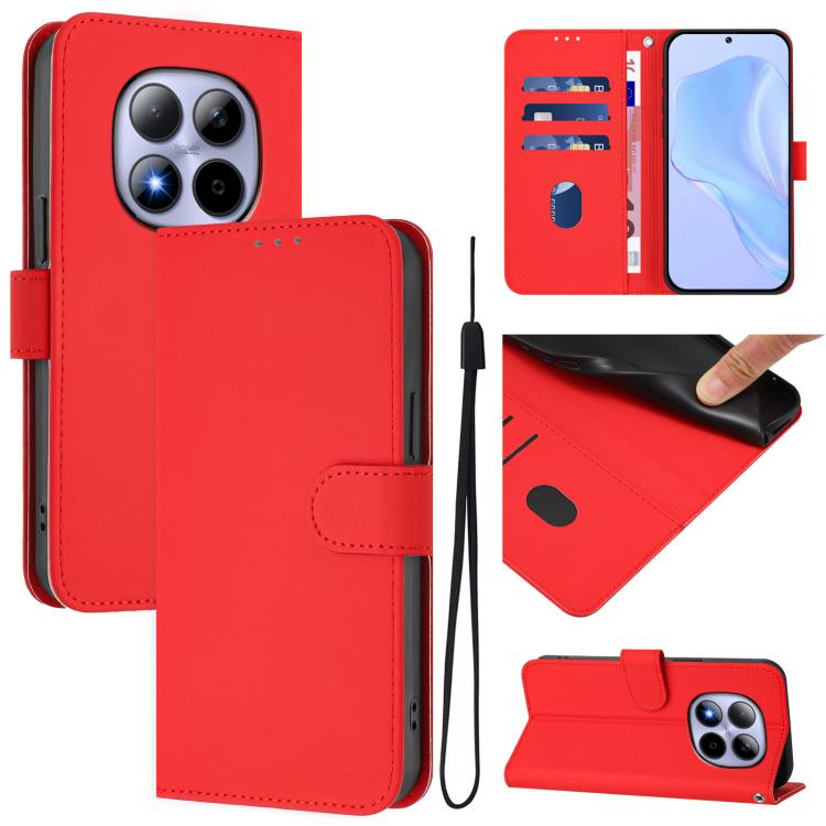 

For Redmi Note 15 Pro 5G Global 163.6mm Skin Feel Solid Color Leather Phone Case with Lanyard(Red)