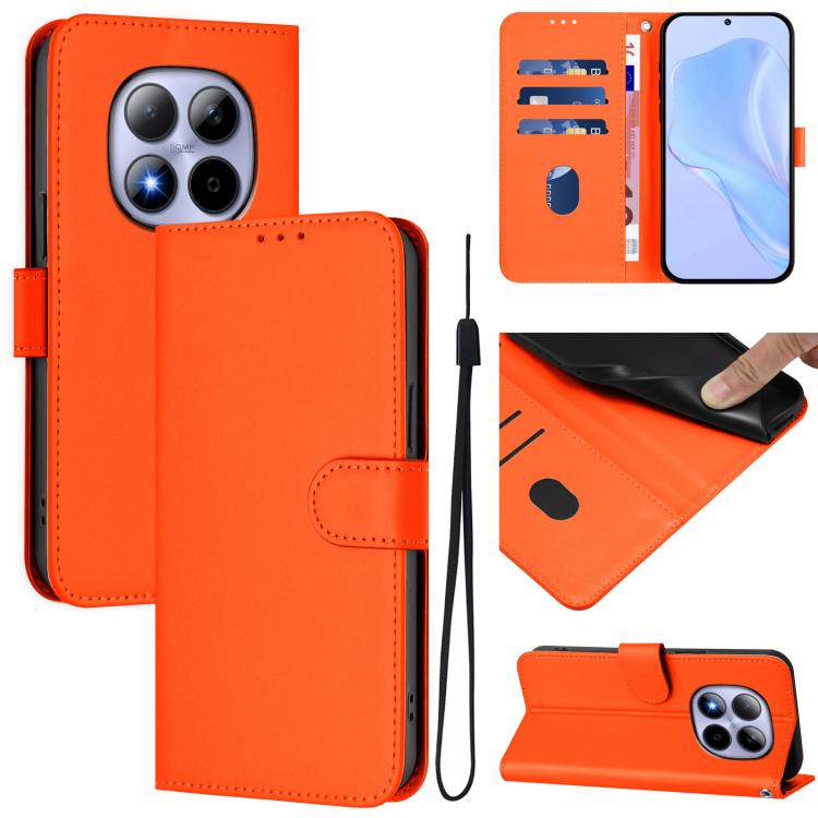 

For Redmi Note 15 Pro 5G Global 163.6mm Skin Feel Solid Color Leather Phone Case with Lanyard(Orange)