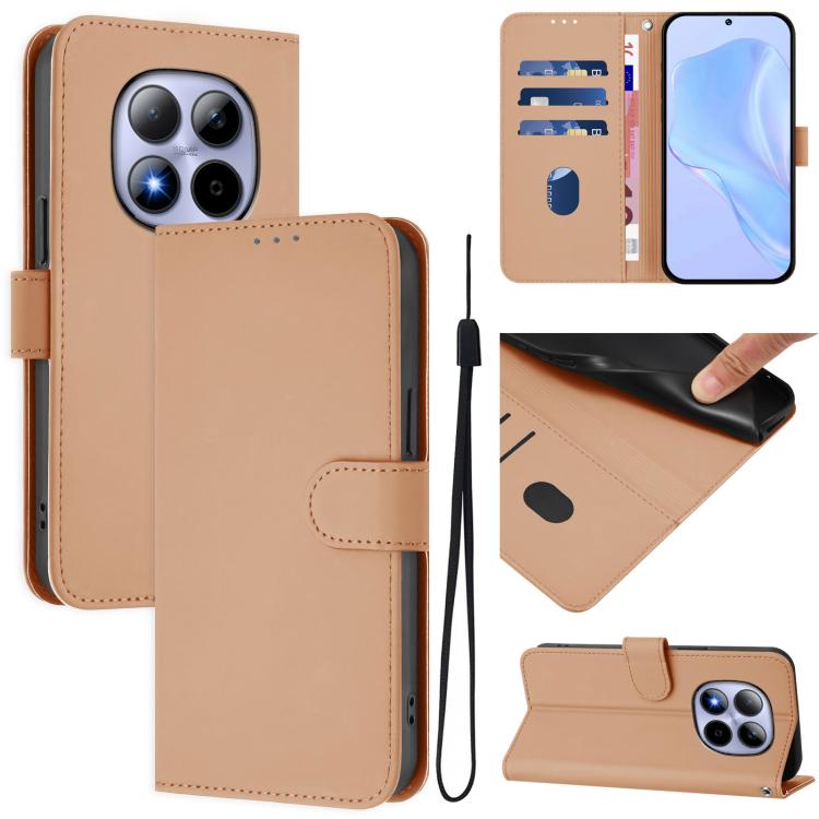 

For Redmi Note 15 Pro 5G Global 163.6mm Skin Feel Solid Color Leather Phone Case with Lanyard(Nude)