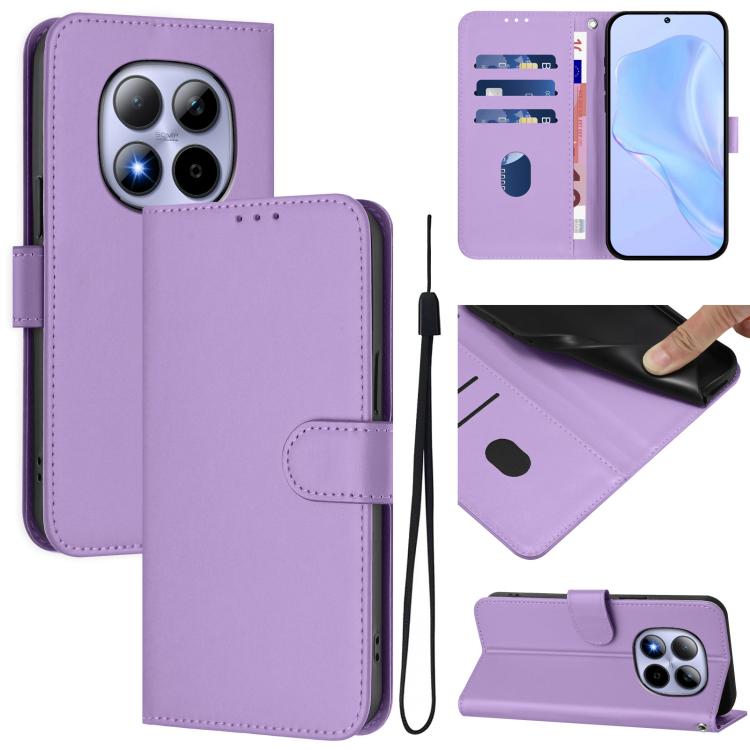 

For Redmi Note 15 Pro 5G Global 163.6mm Skin Feel Solid Color Leather Phone Case with Lanyard(Lavender Purple)