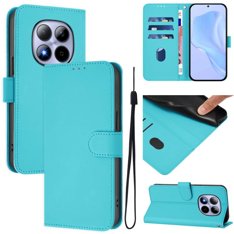 

For Redmi Note 15 Pro 5G Global 163.6mm Skin Feel Solid Color Leather Phone Case with Lanyard(Lake Blue)