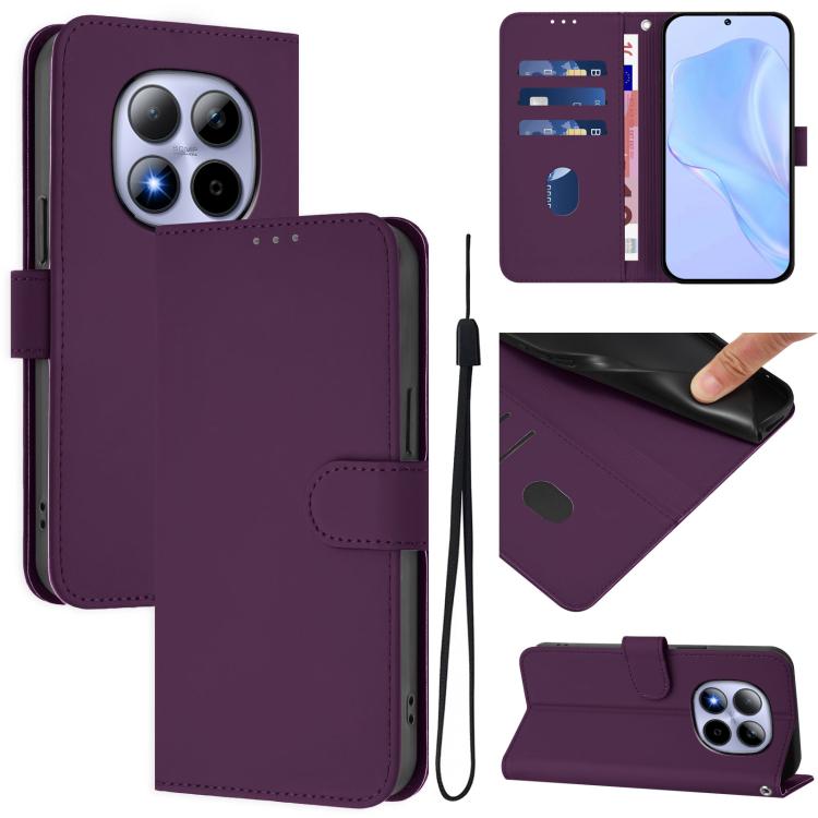 

For Redmi Note 15 Pro 5G Global 163.6mm Skin Feel Solid Color Leather Phone Case with Lanyard(Violet)