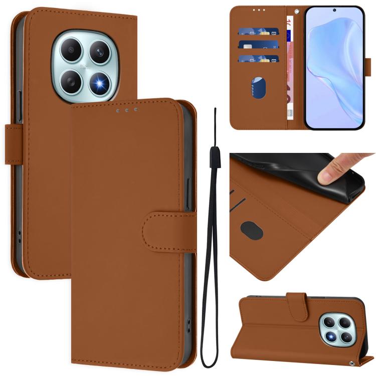 

For Redmi Note 15 4G / 5G Global 164mm Skin Feel Solid Color Leather Phone Case with Lanyard(Brown)