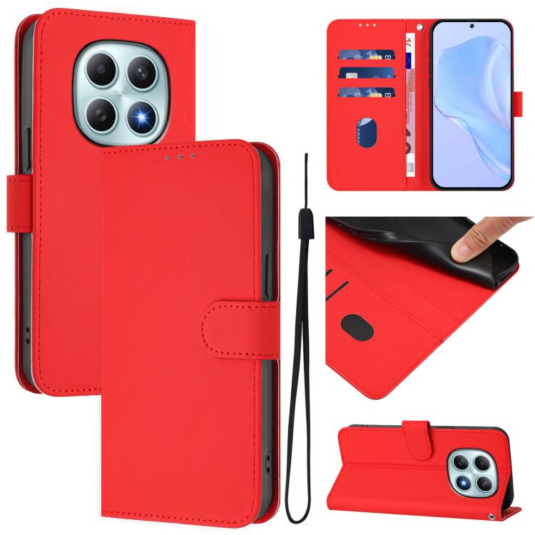 

For Redmi Note 15 5G Global 164mm Skin Feel Solid Color Leather Phone Case with Lanyard(Red)
