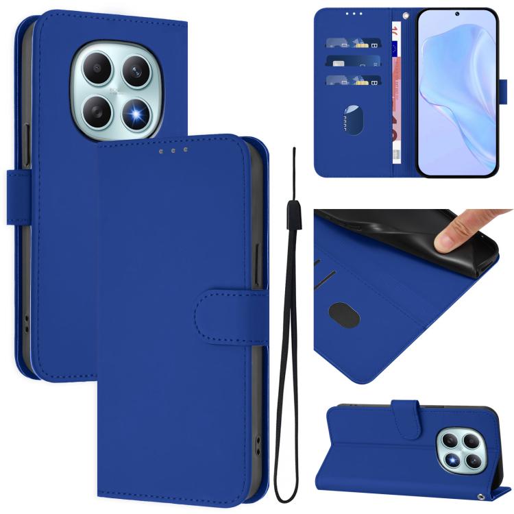 

For Redmi Note 15 4G / 5G Global 164mm Skin Feel Solid Color Leather Phone Case with Lanyard(Dark Blue)