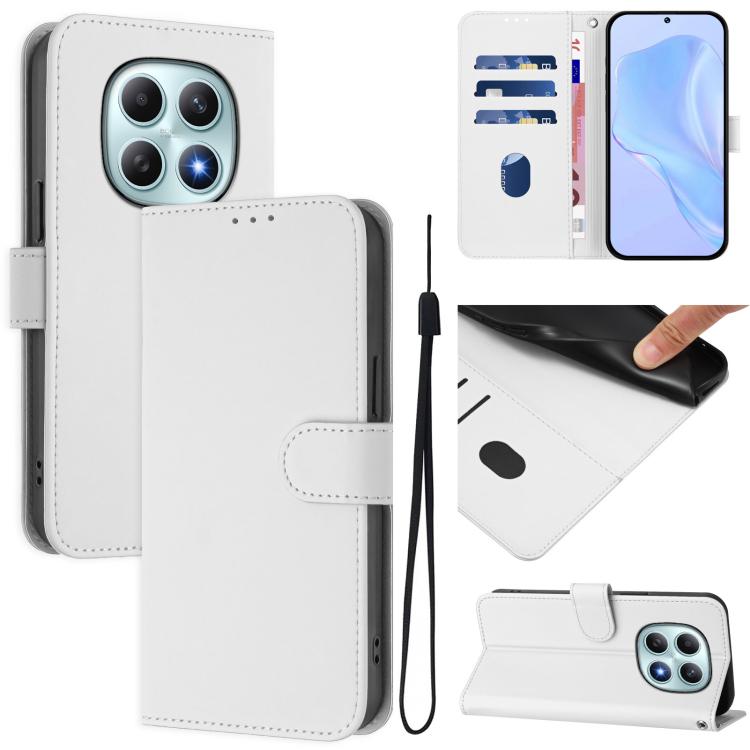 

For Redmi Note 15 4G / 5G Global 164mm Skin Feel Solid Color Leather Phone Case with Lanyard(White)