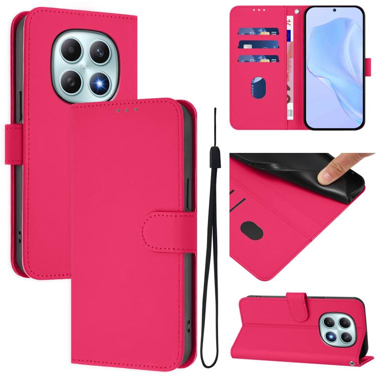 

For Redmi Note 15 4G / 5G Global 164mm Skin Feel Solid Color Leather Phone Case with Lanyard(Rose Red)