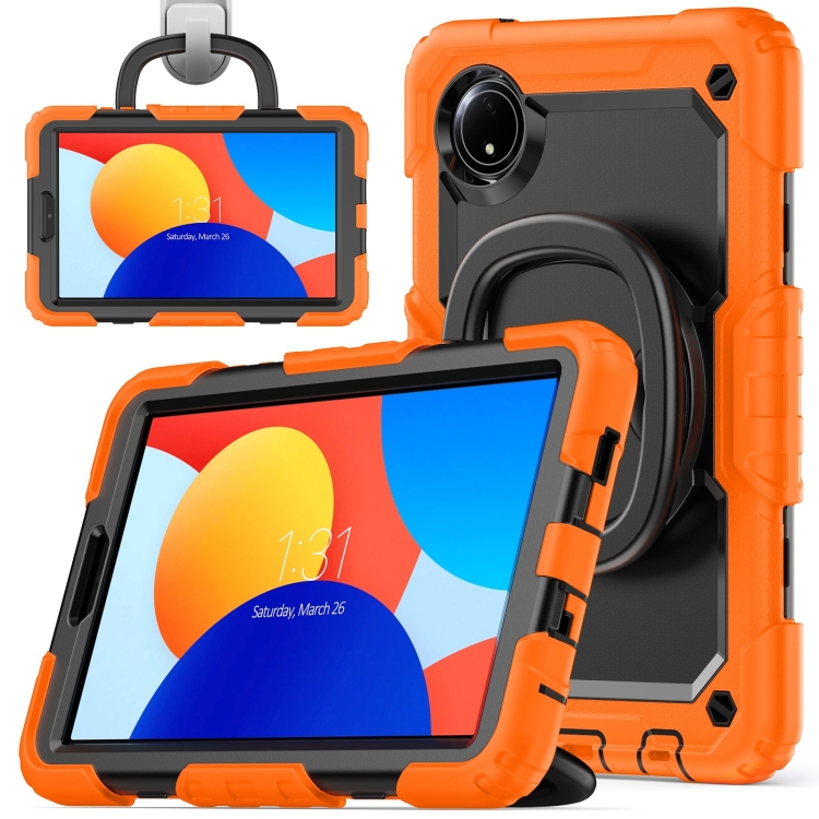 

For Xiaomi Redmi Pad SE 8.7 2024 D Type Silicone Hybrid PC Tablet Case with Handle Holder(Orange)