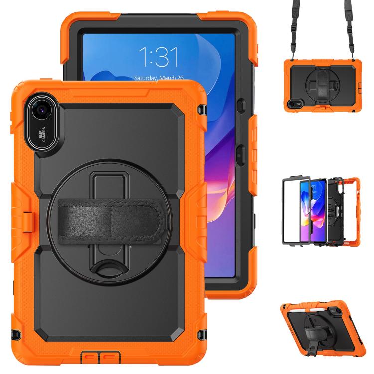 

For Xiaomi Redmi Pad 2 Turntable Holder Silicone Hybrid PC Tablet Case with Shoulder Strap(Orange+Black)