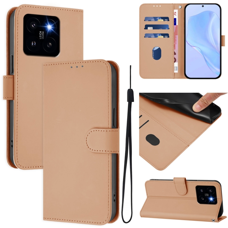 

For Xiaomi 14 Pro 5G Global Skin Feel Solid Color Leather Phone Case with Lanyard(Nude)