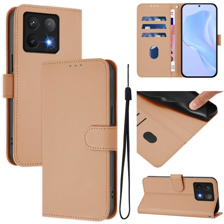 

For Xiaomi 14T Skin Feel Solid Color Leather Phone Case with Lanyard(Nude)
