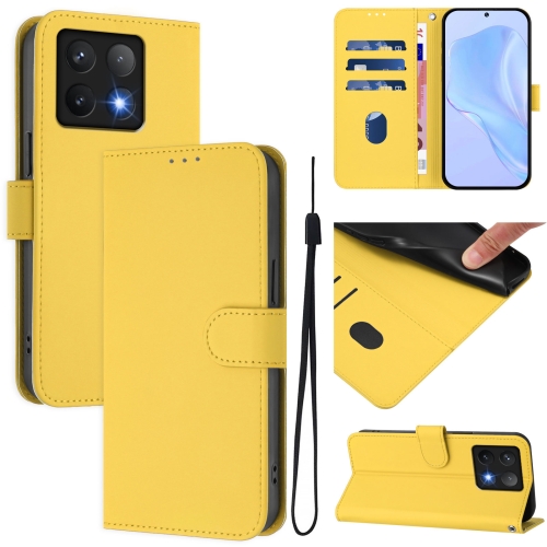 

For Xiaomi 14T Skin Feel Solid Color Leather Phone Case with Lanyard(Lemon Yellow)