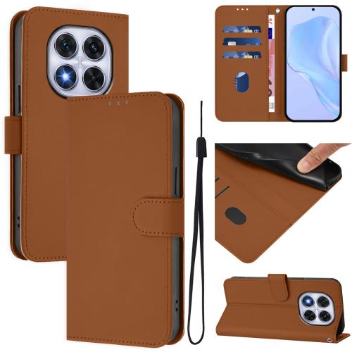 

For Xiaomi Poco X7 5G Skin Feel Solid Color Leather Phone Case with Lanyard(Brown)