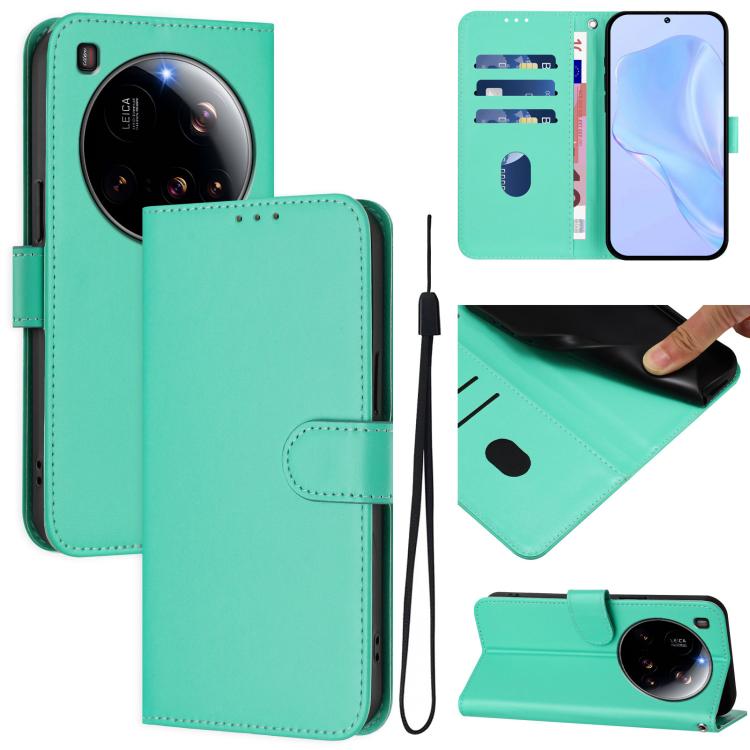

For Xiaomi 15 Ultra Skin Feel Solid Color Leather Phone Case with Lanyard(Green)